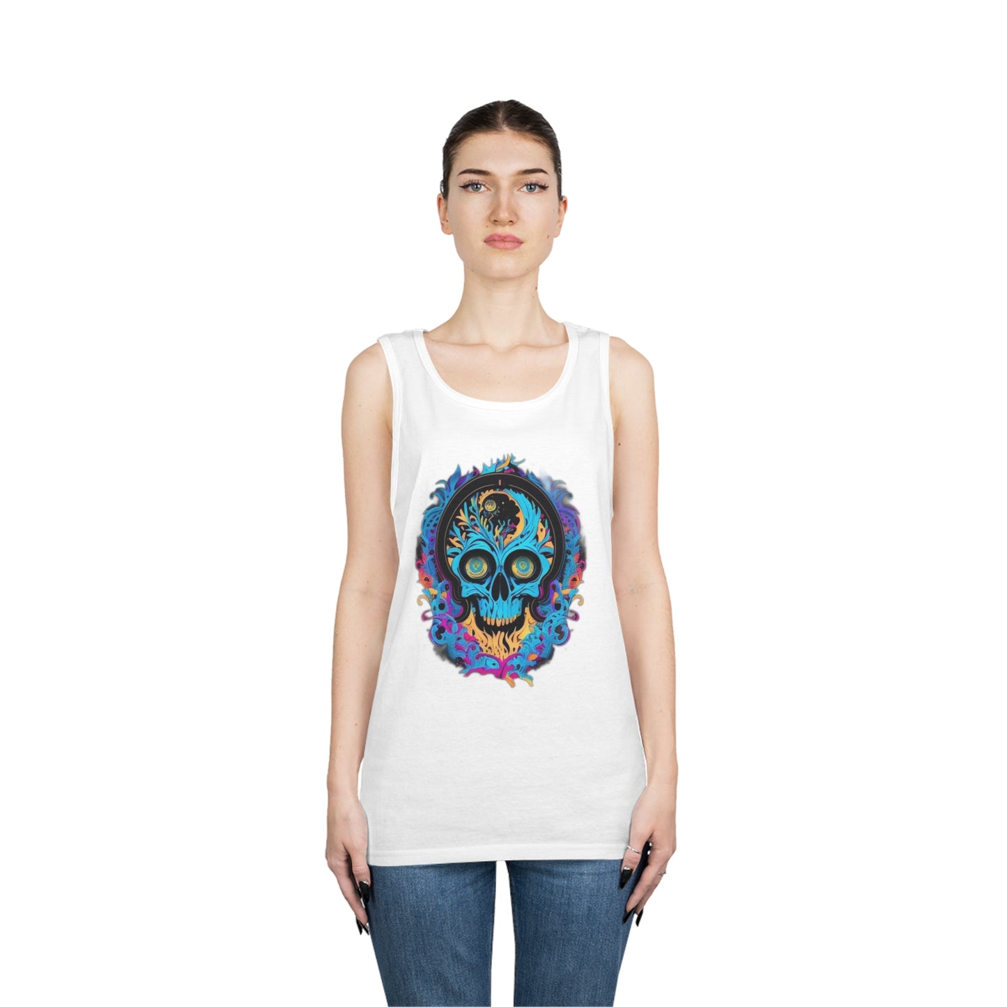 bright blue sugar skull Unisex Heavy Cotton Tank Top