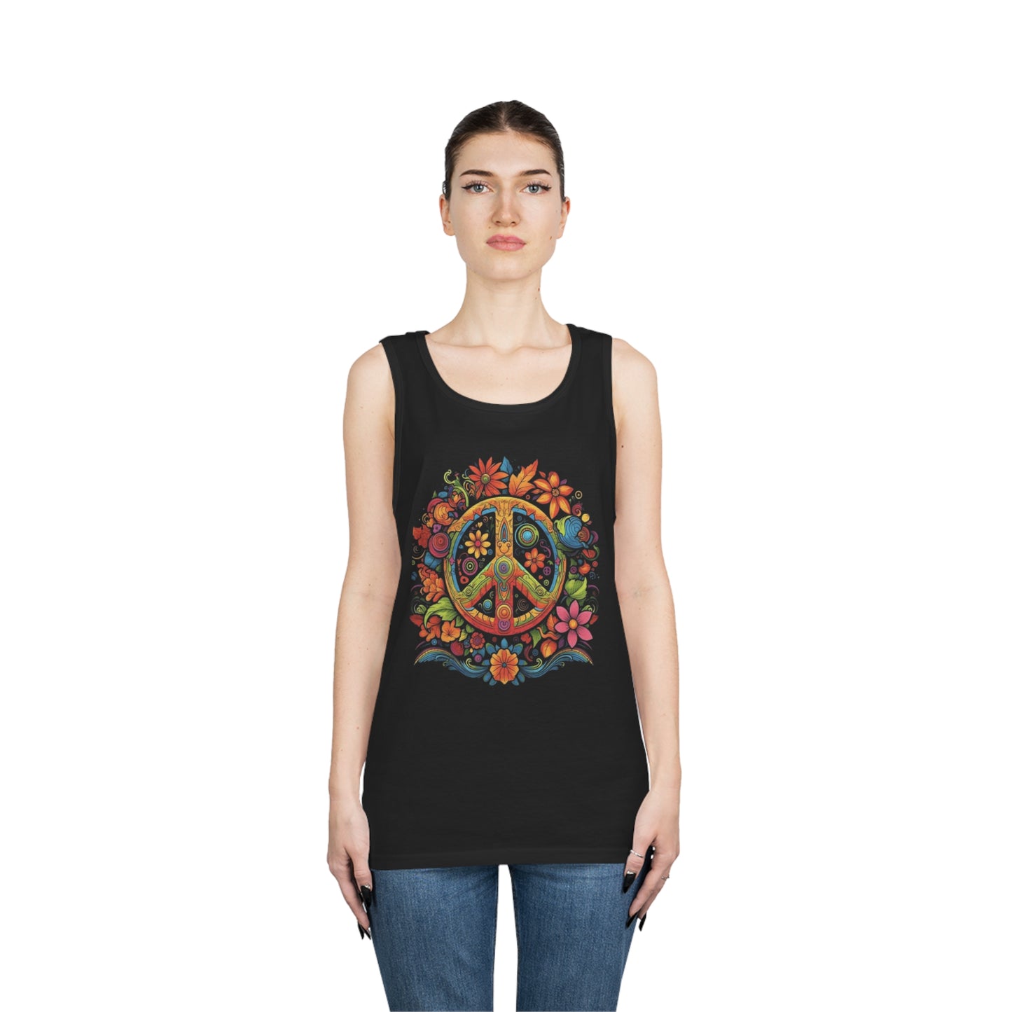 peace symbol colorful trippy Unisex Heavy Cotton Tank Top