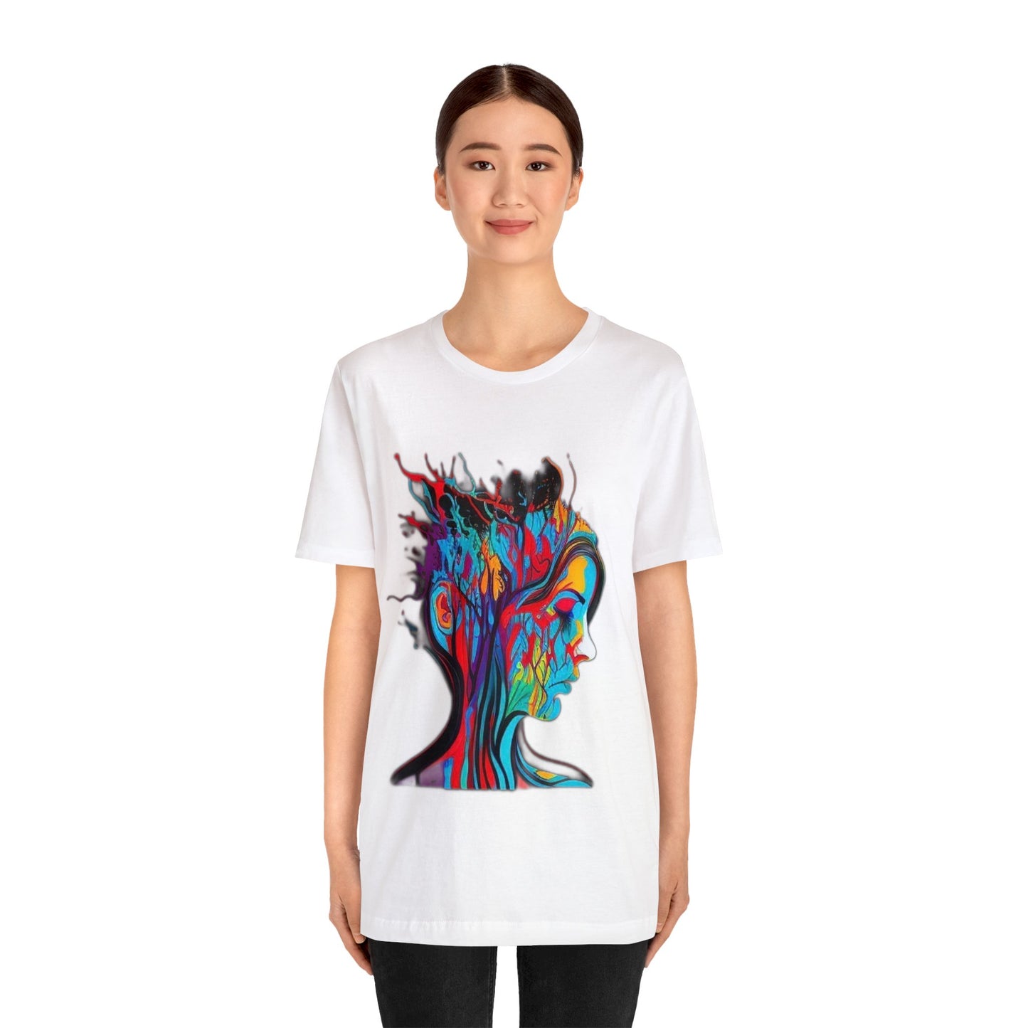 introspective colorful trippy sad face Unisex Jersey Short Sleeve Tee