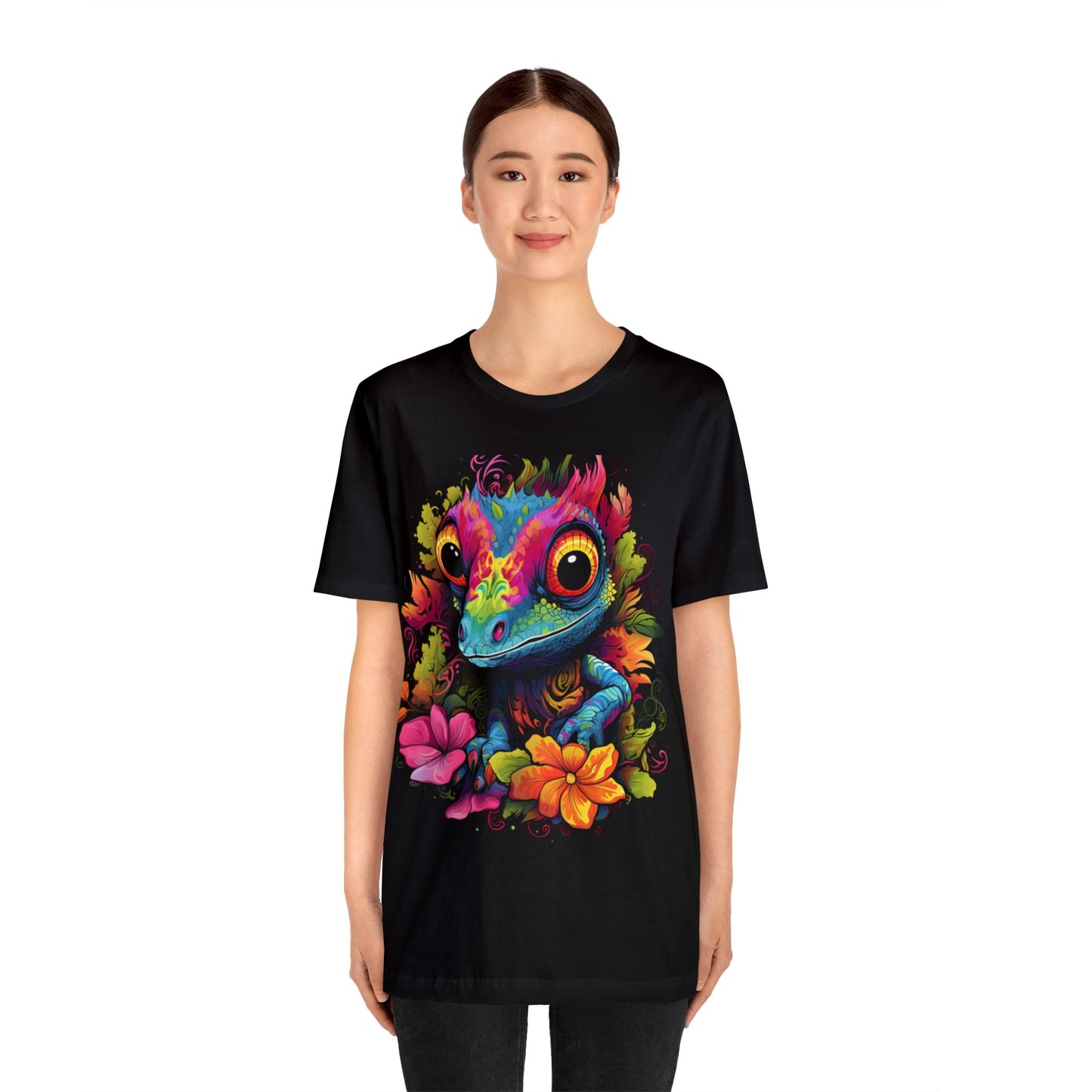 colorful cute gecko flowers Unisex Jersey Short Sleeve Tee