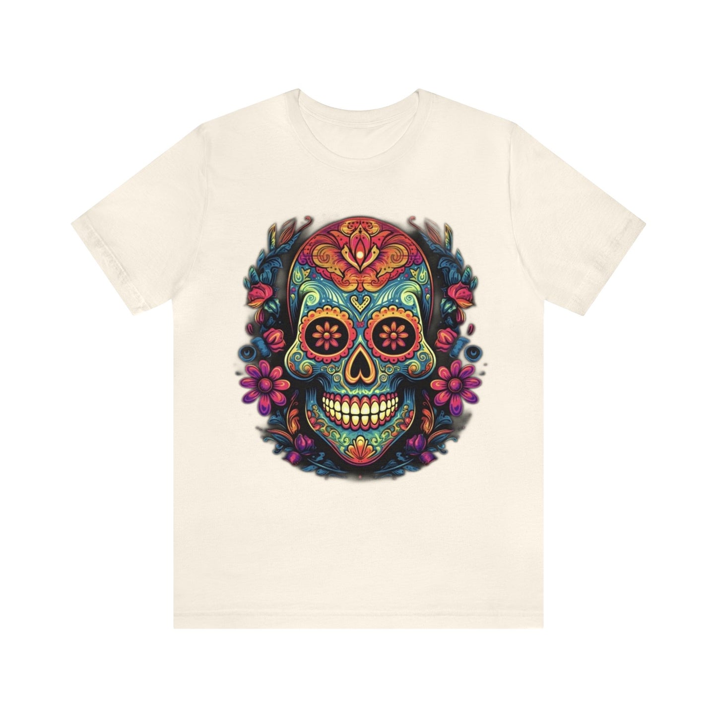 sugar skull and flowers colorful Unisex Jersey Short Sleeve Tee