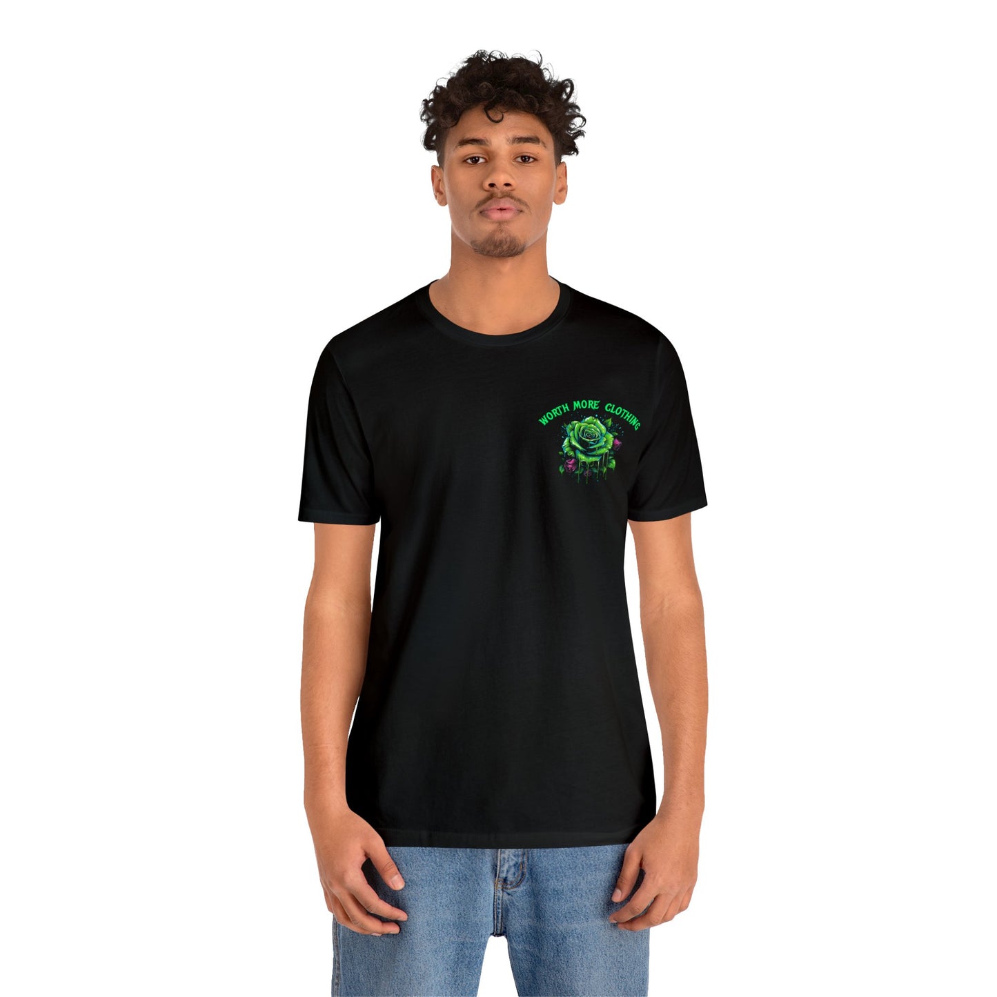 worth more clothing green goddess and rose Unisex Jersey Short Sleeve Tee