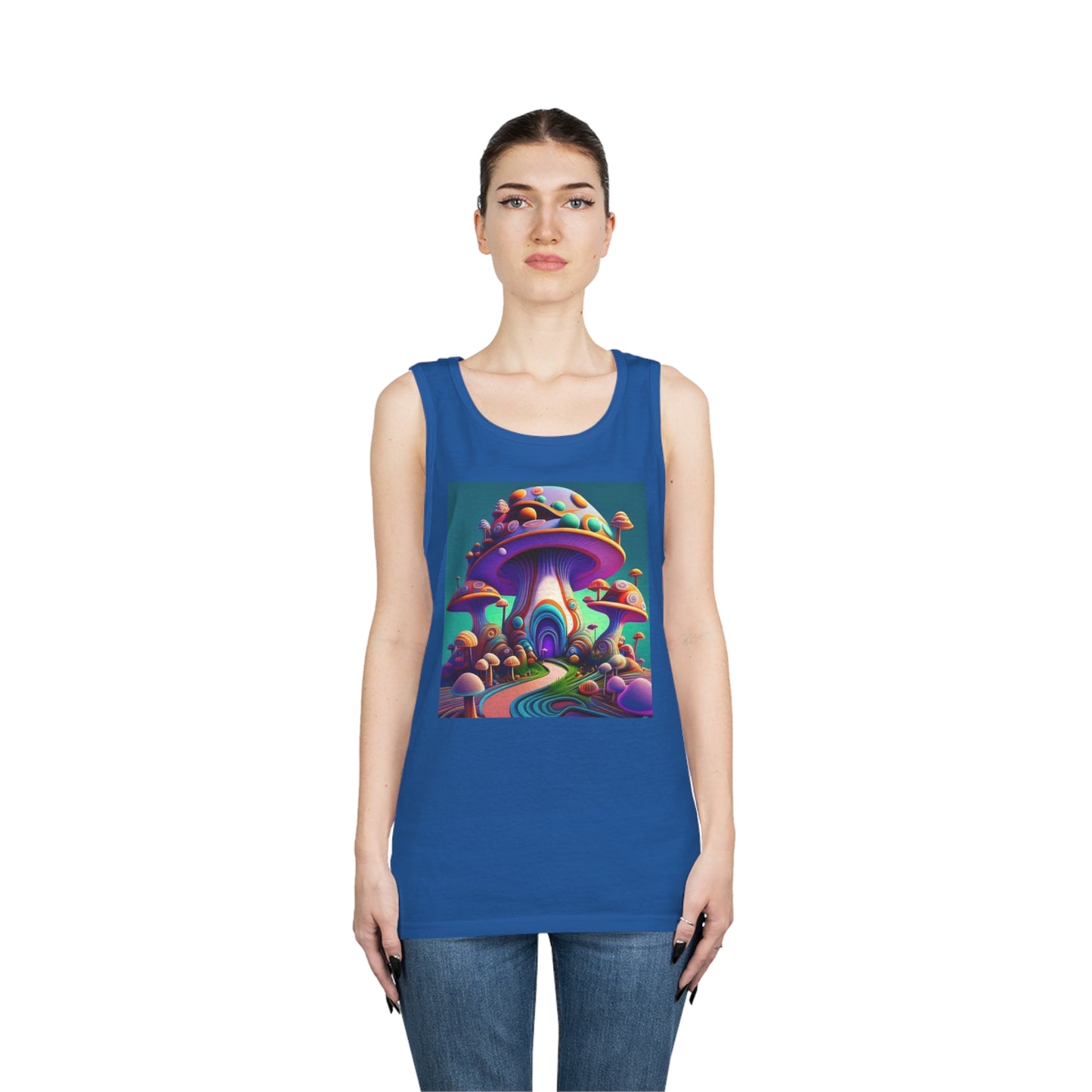 colorful trippy mushroom Unisex Heavy Cotton Tank Top