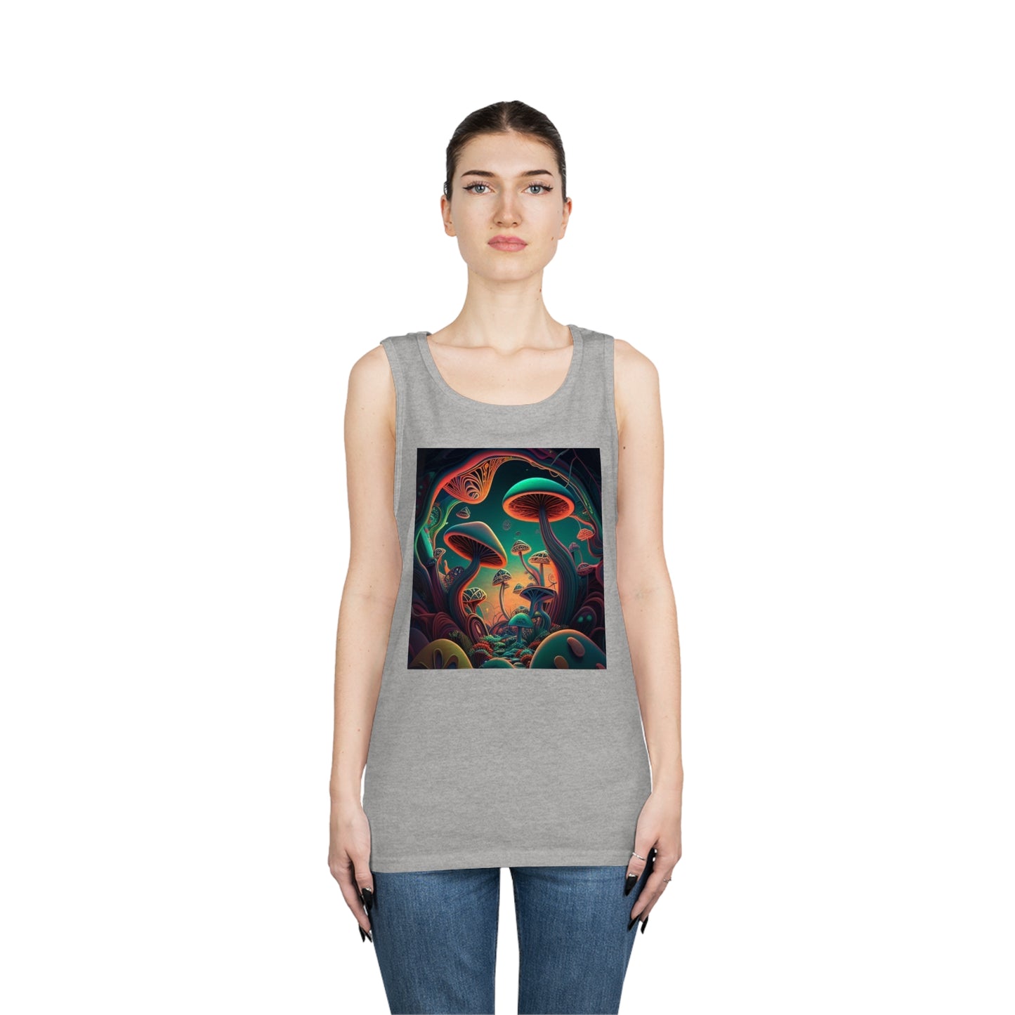 mushroom scenery trippy colorful Unisex Heavy Cotton Tank Top