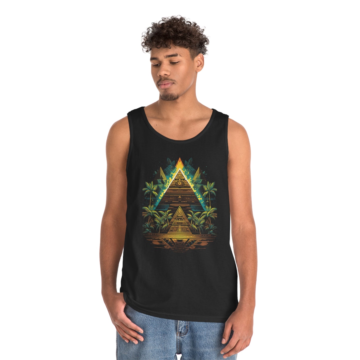 sacred geometry pyramid colorful Unisex Heavy Cotton Tank Top