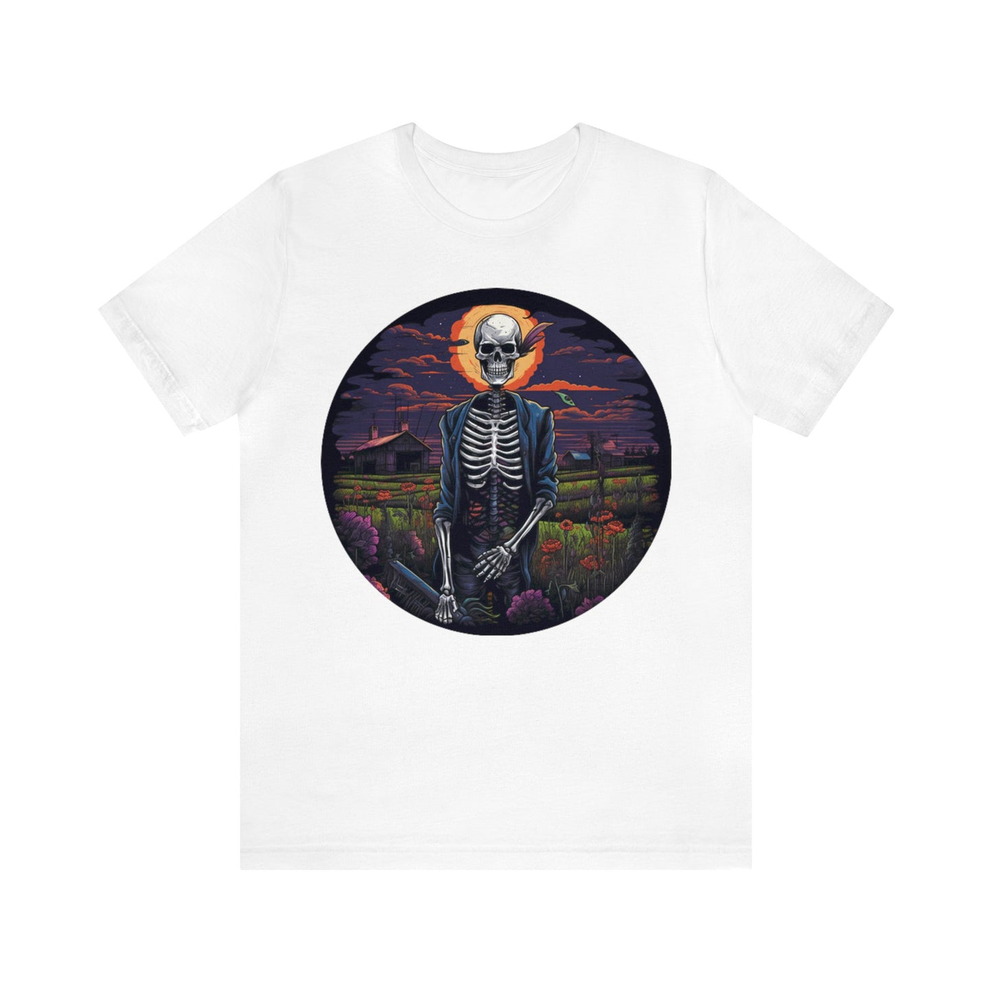 farmer skeleton skull colorful flowers Unisex Jersey Short Sleeve Tee