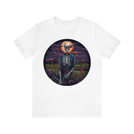 farmer skeleton skull colorful flowers Unisex Jersey Short Sleeve Tee