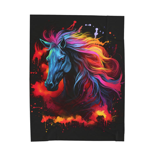 colorful horse Velveteen Plush Blanket