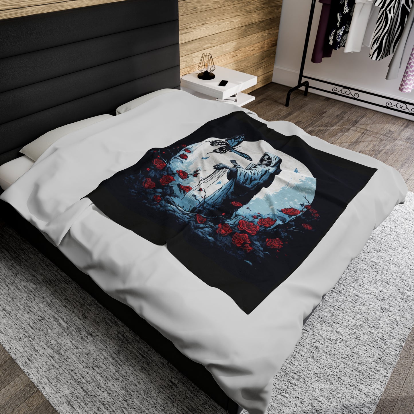 grim reaper roses moonlight Velveteen Plush Blanket