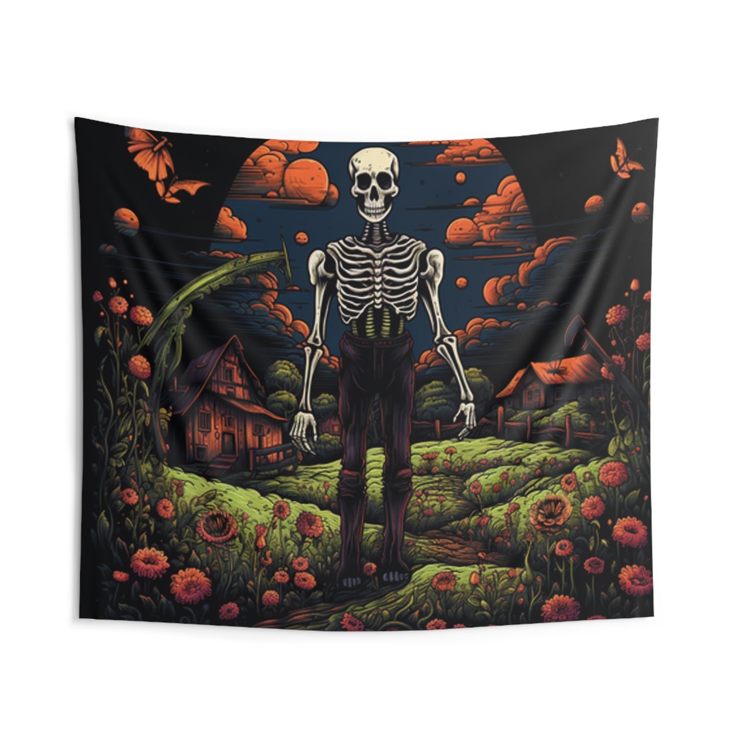 skeleton skull colorful flowers Indoor Wall Tapestries