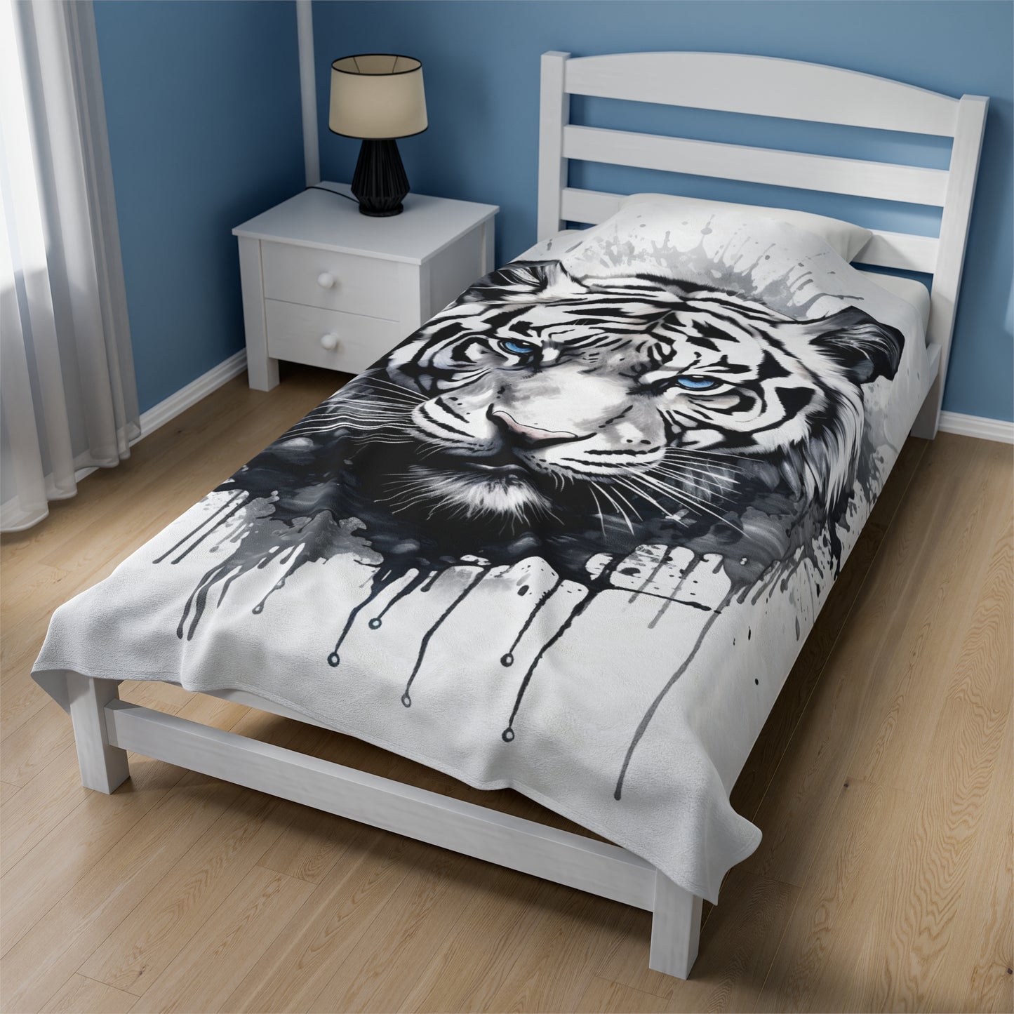 black and white melting tiger Velveteen Plush Blanket