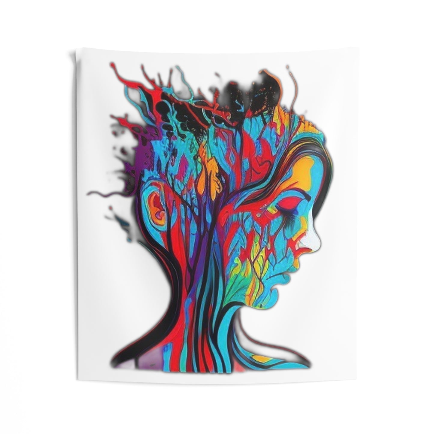 introspective colorful trippy sad face Indoor Wall Tapestries