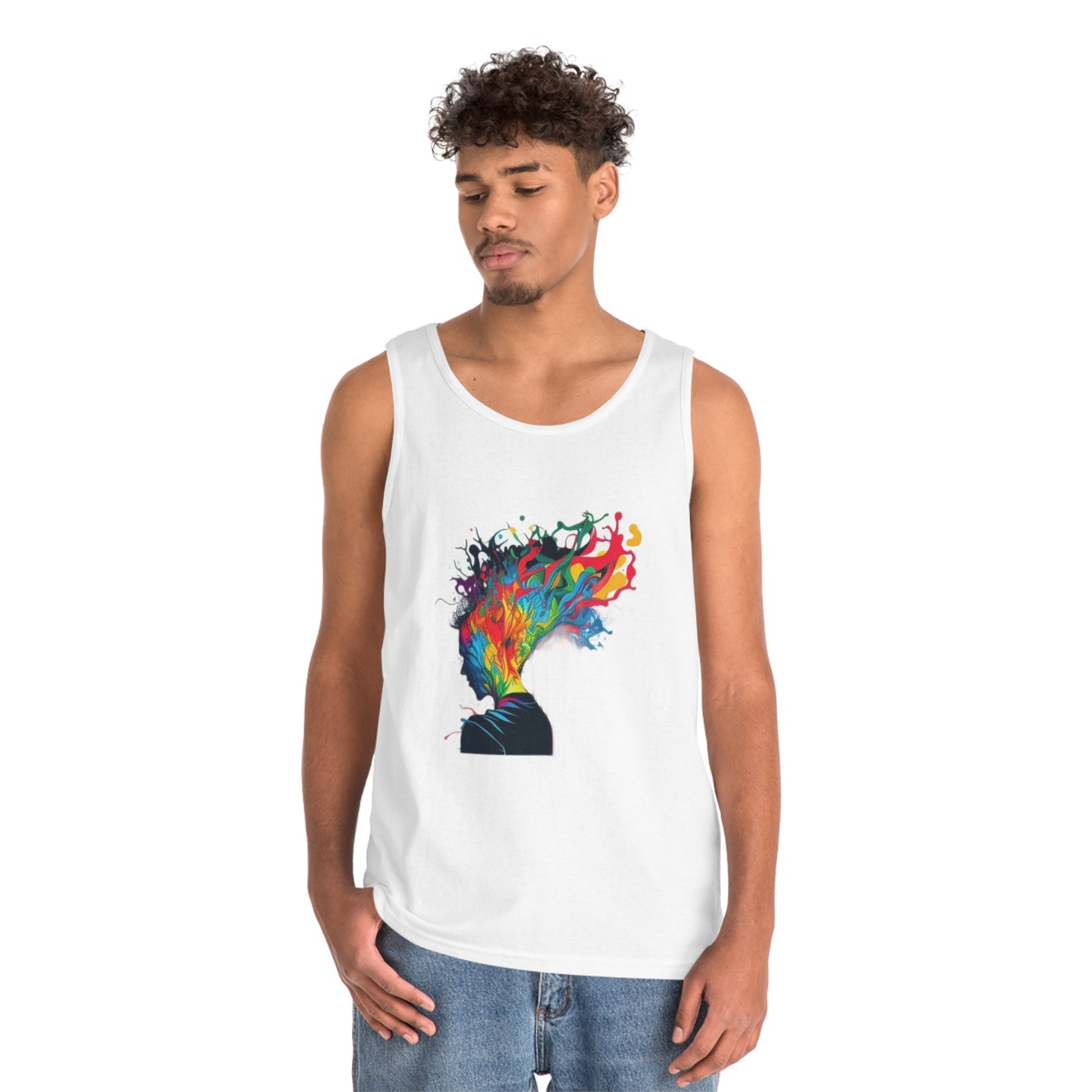 deep in thought colorful trippy Unisex Heavy Cotton Tank Top