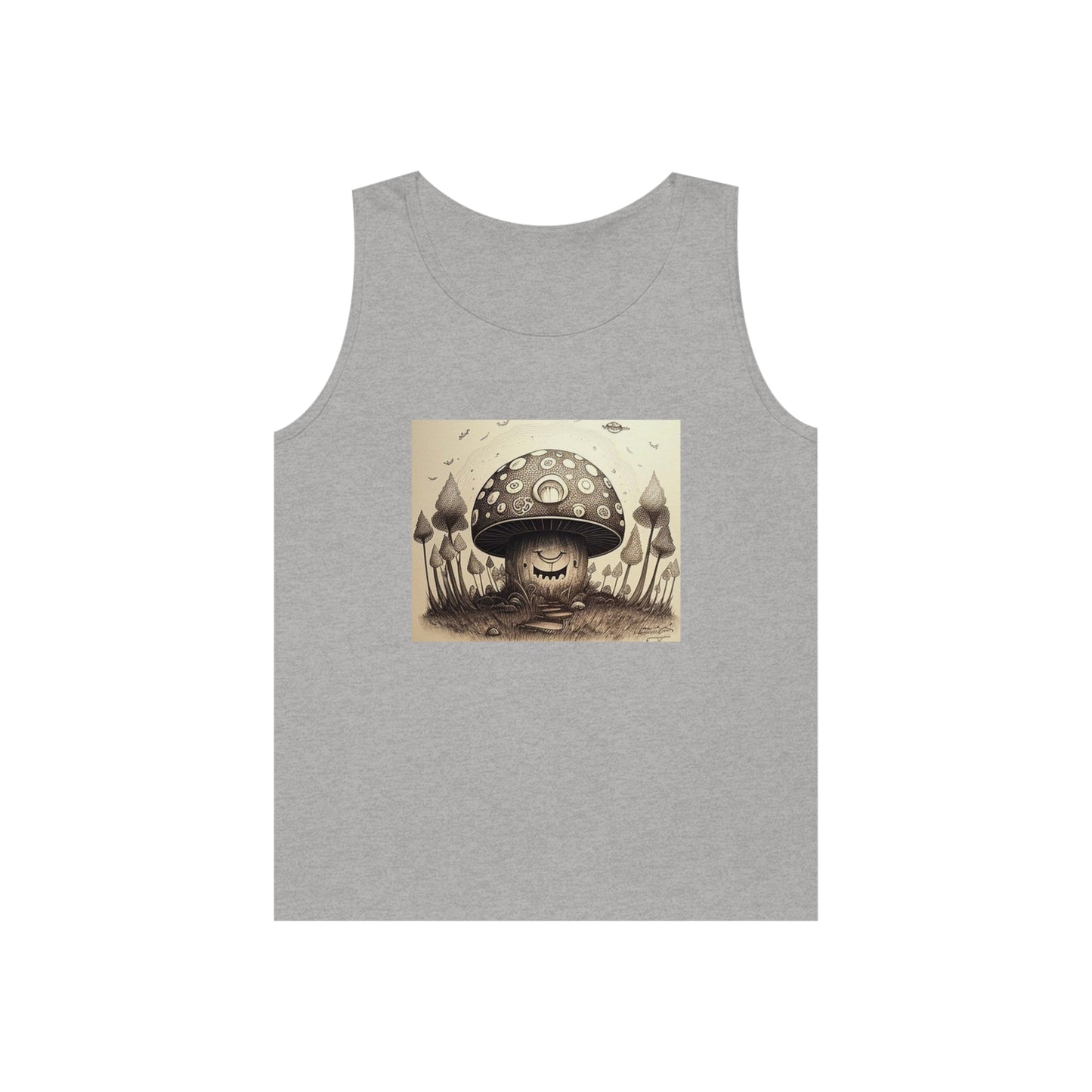 smiling blurry black and white mushroom trippy Unisex Heavy Cotton Tank Top