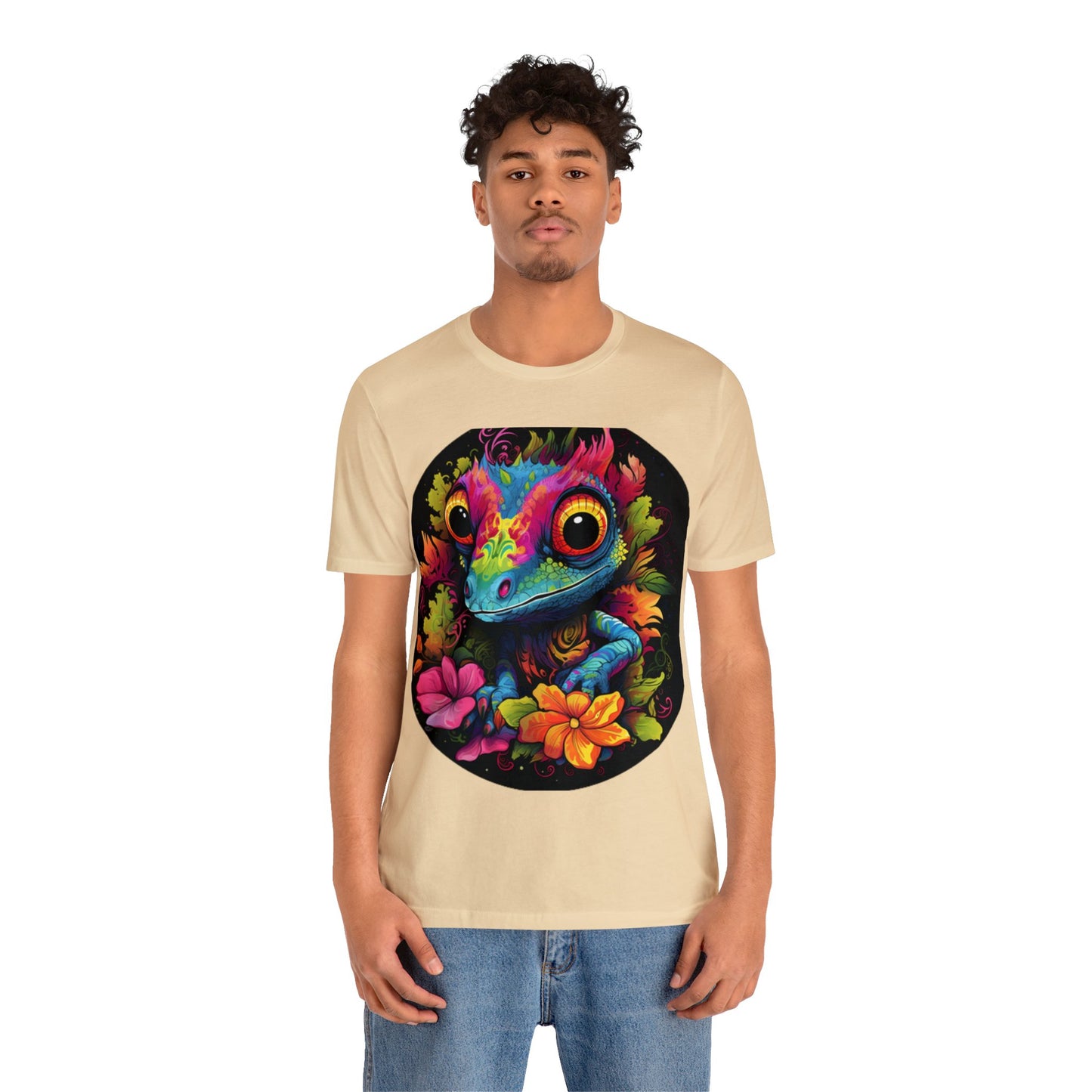 colorful cute gecko flowers Unisex Jersey Short Sleeve Tee