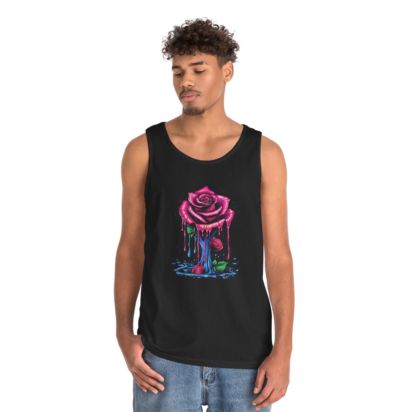 melting pink rose colorful trippy Unisex Heavy Cotton Tank Top