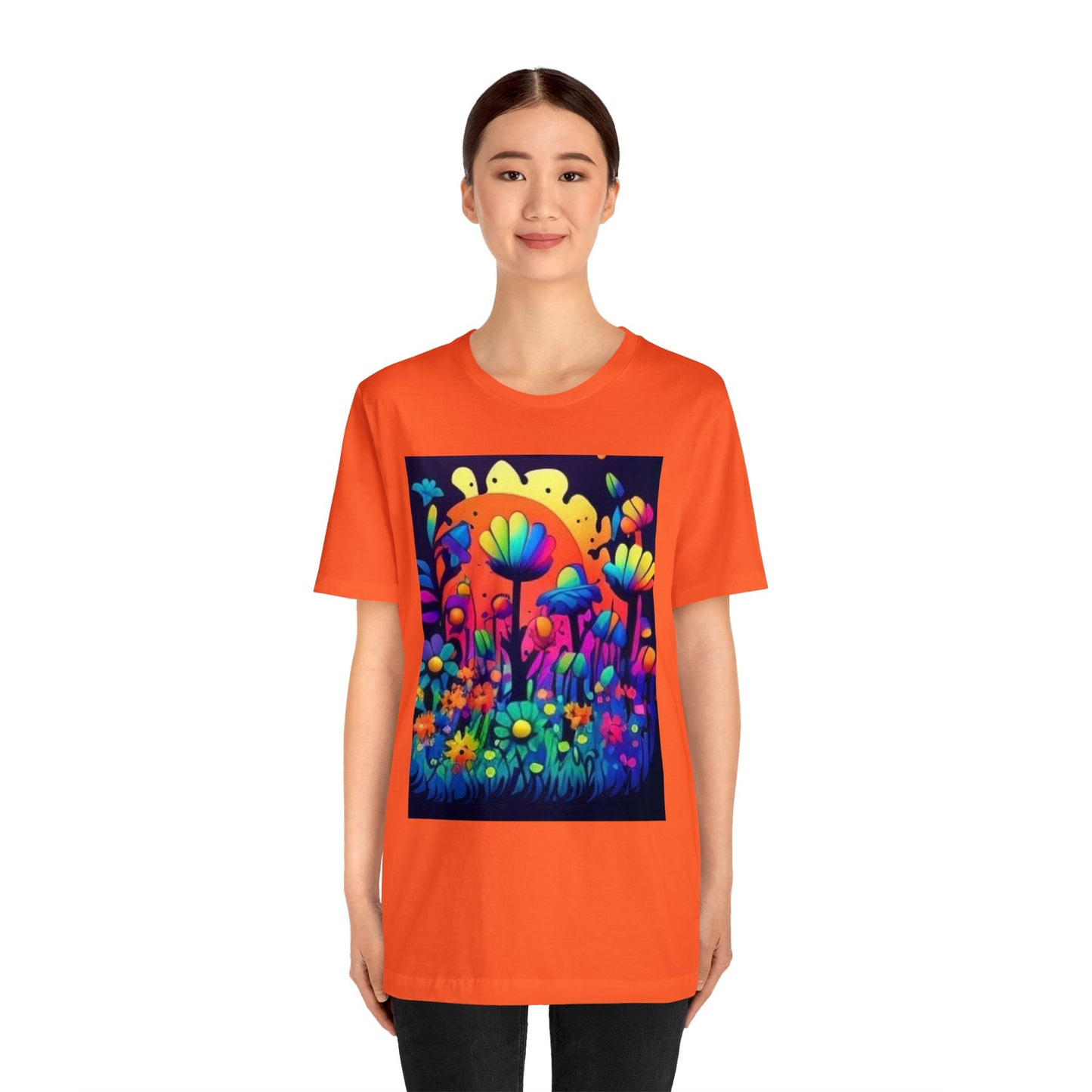 70's style trippy flowers Unisex Jersey Short Sleeve Tee