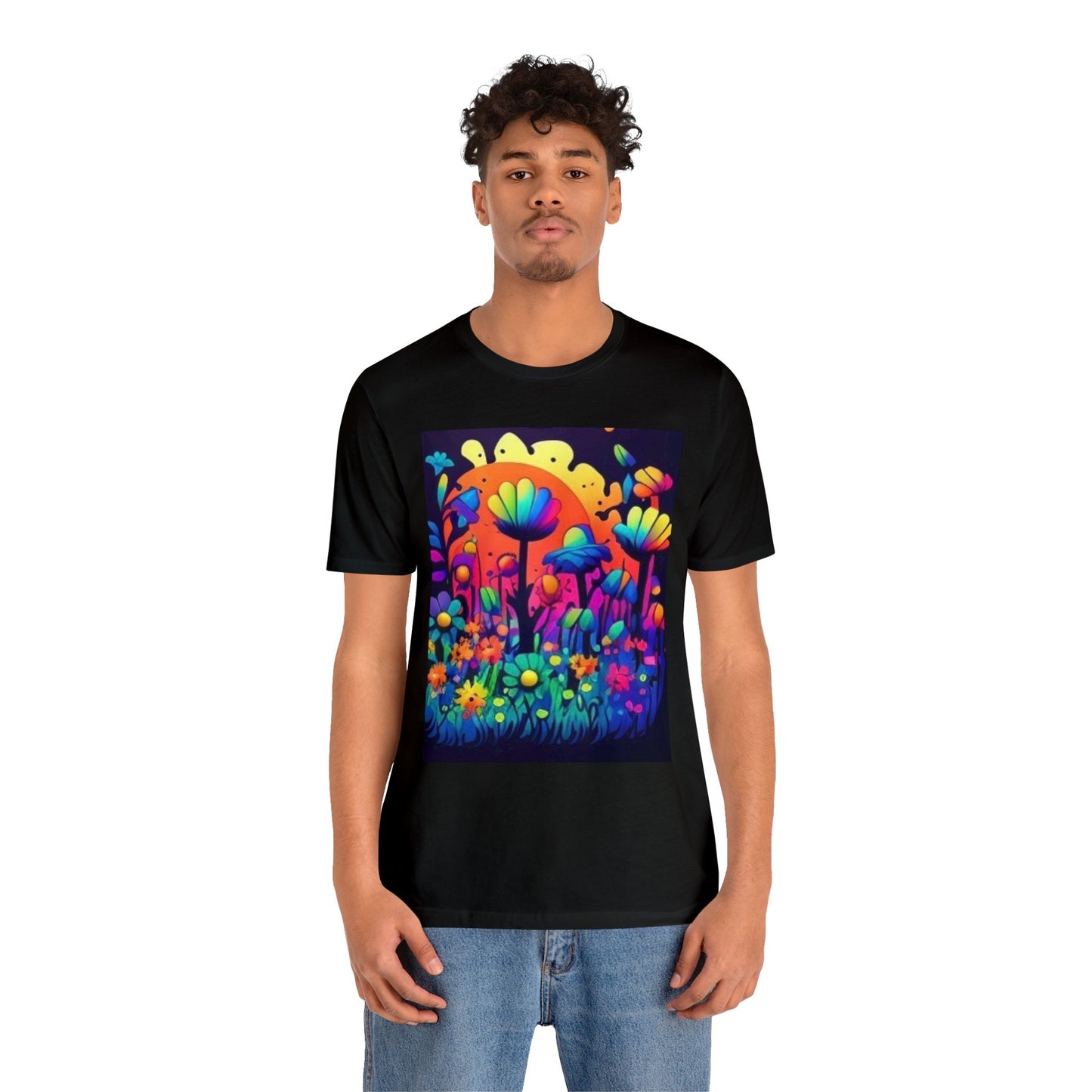 70's style trippy flowers Unisex Jersey Short Sleeve Tee