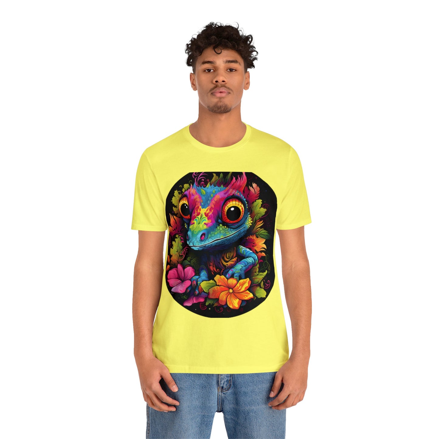 colorful cute gecko flowers Unisex Jersey Short Sleeve Tee