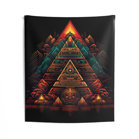 sacred geometry pyramid colorful Indoor Wall Tapestries