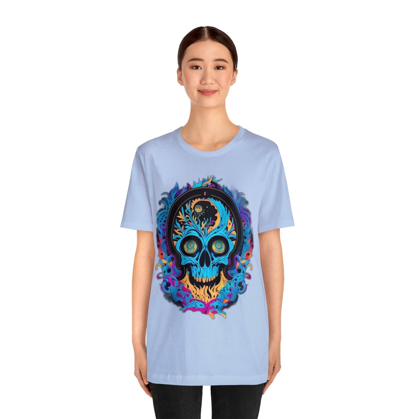 bright blue sugar skull Unisex Jersey Short Sleeve Tee