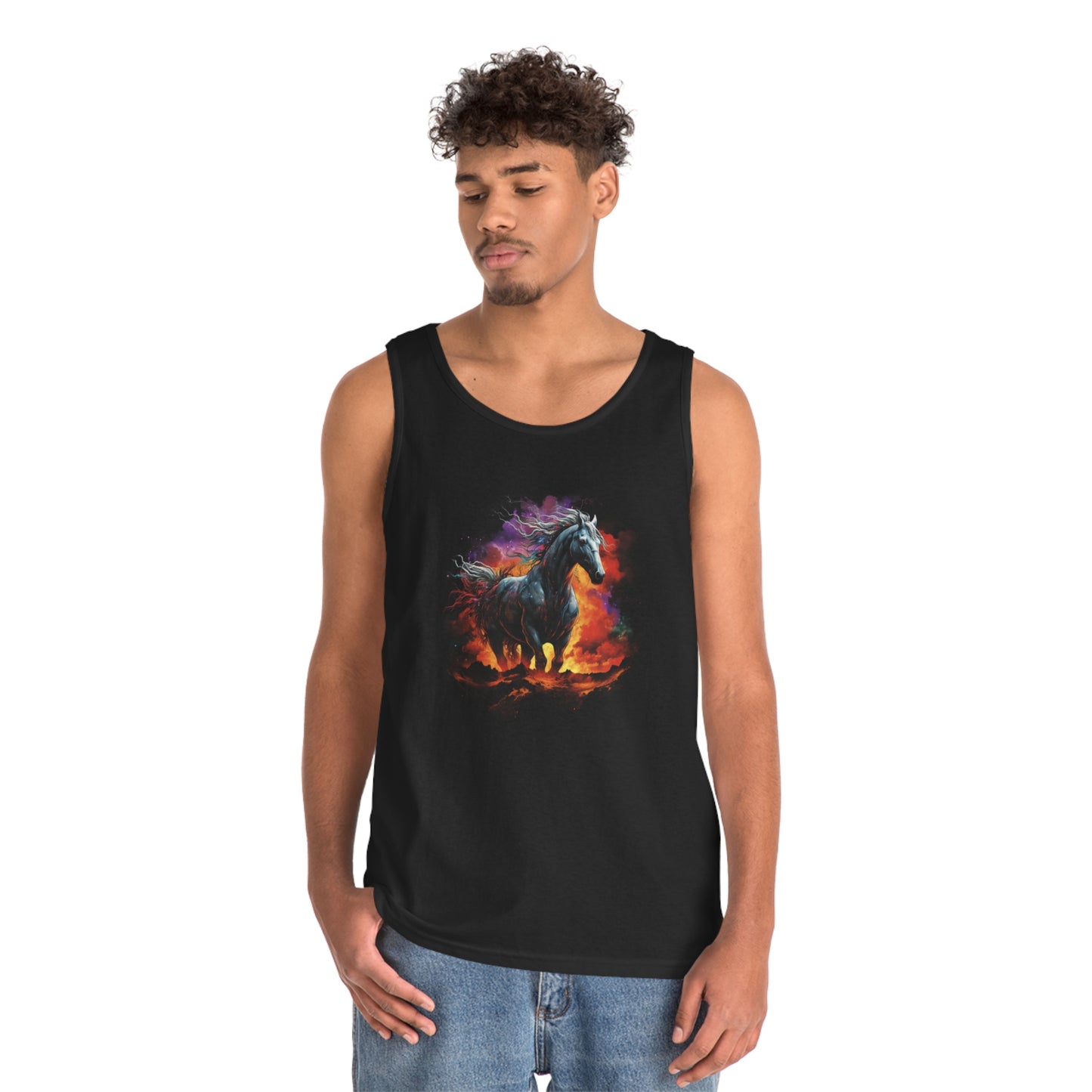 white horse colorful Unisex Heavy Cotton Tank Top