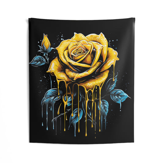 melting yellow rose colorful trippy Indoor Wall Tapestries