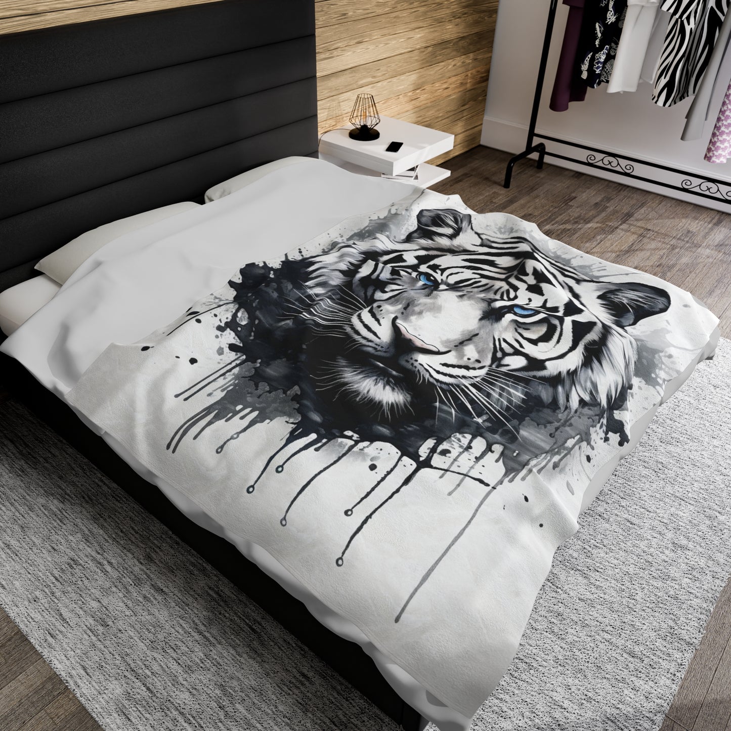 black and white melting tiger Velveteen Plush Blanket