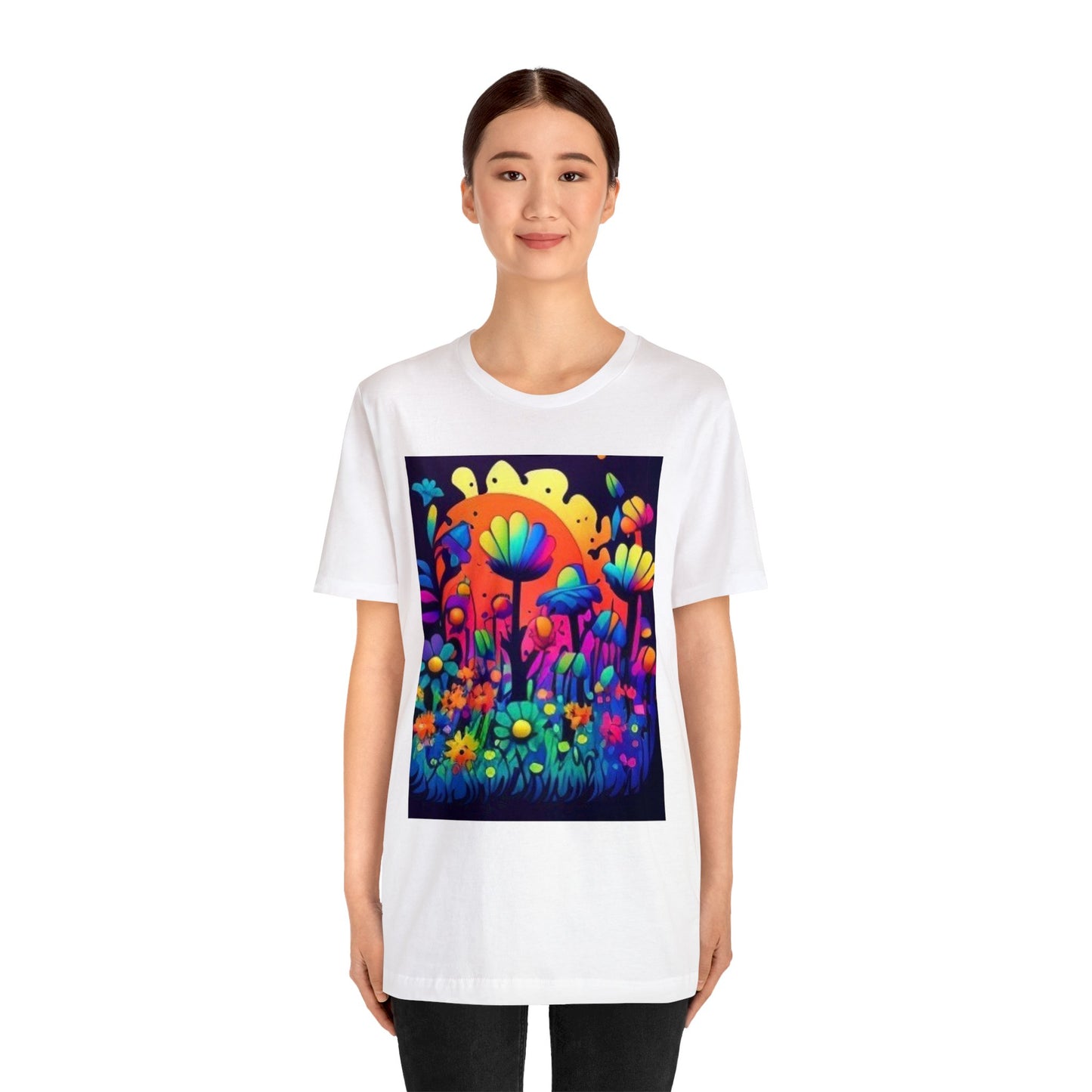 70's style trippy flowers Unisex Jersey Short Sleeve Tee