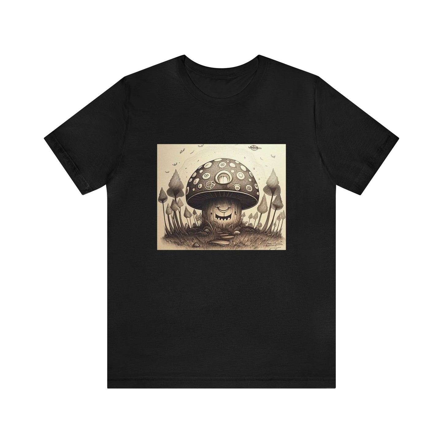 smiling blurry black and white mushroom trippy Unisex Jersey Short Sleeve Tee