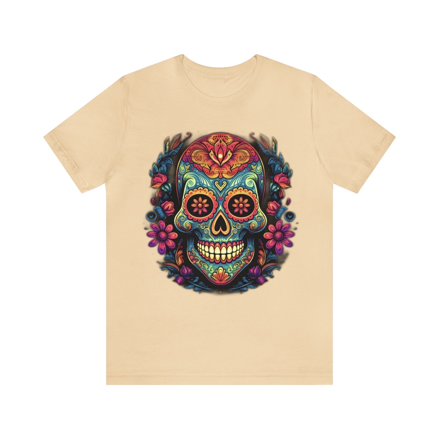 sugar skull and flowers colorful Unisex Jersey Short Sleeve Tee