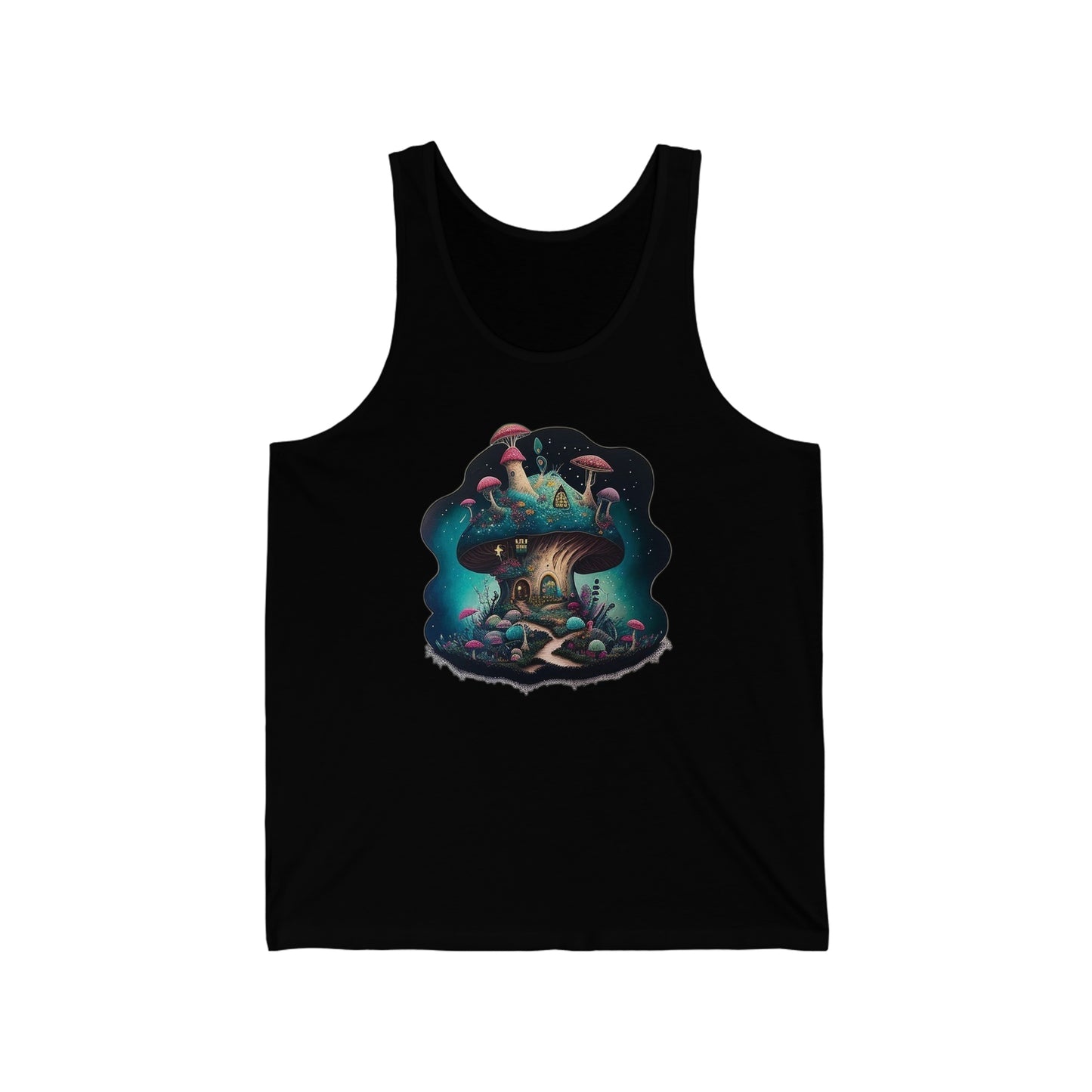 mushroom house colorful trippy Unisex Jersey Tank