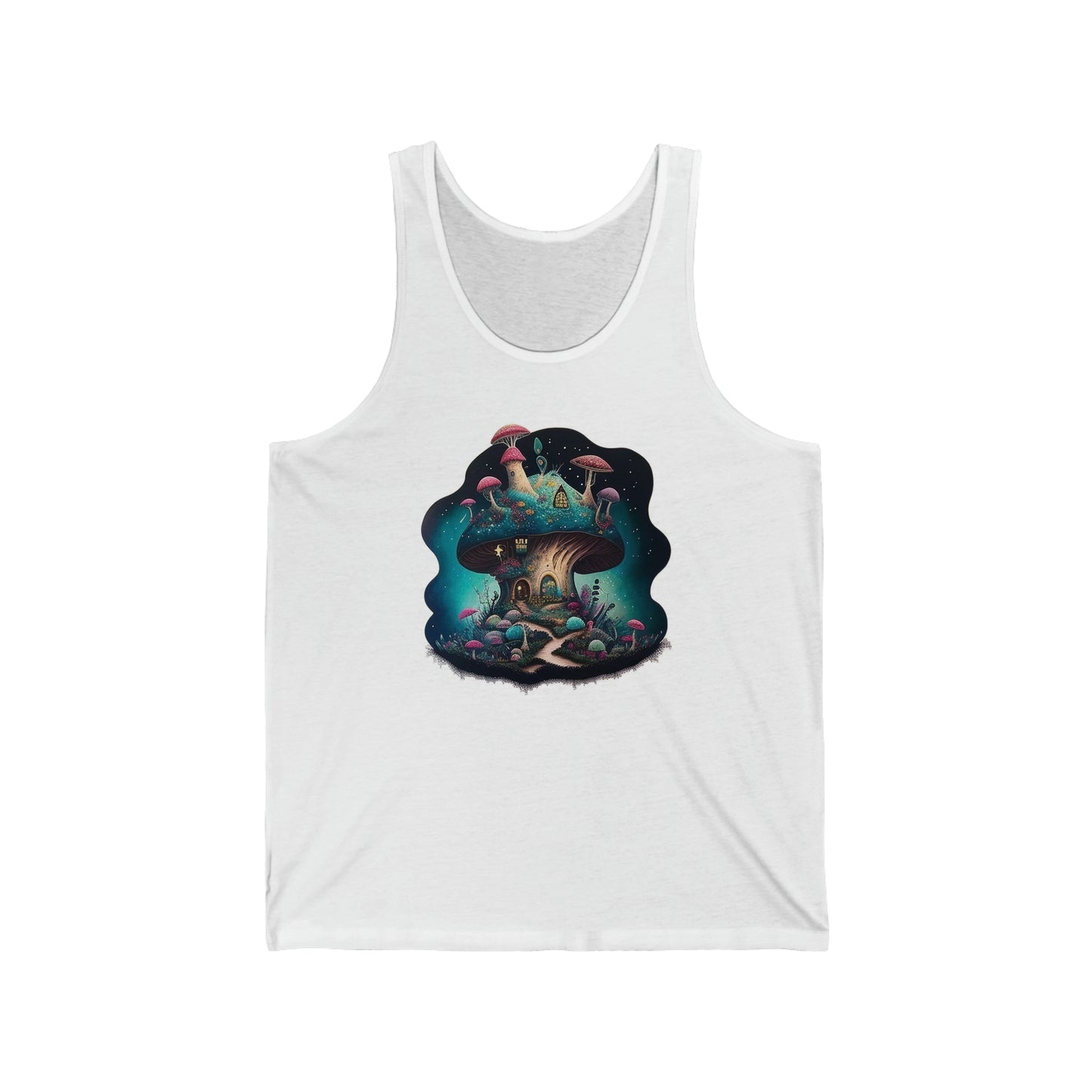 mushroom house colorful trippy Unisex Jersey Tank