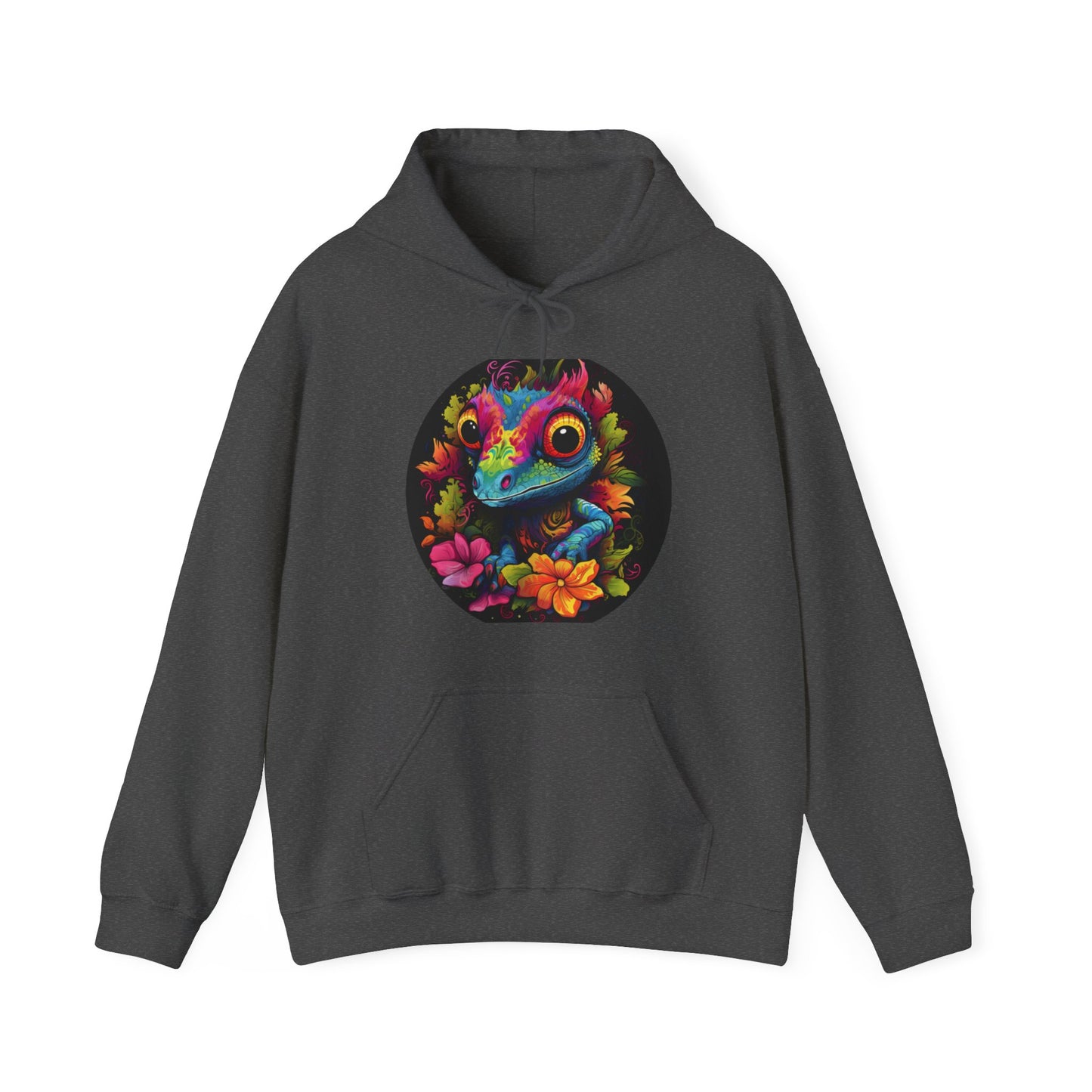 colorful cute gecko flowers Unisex Heavy Blend™ Hooded Sweatshirt