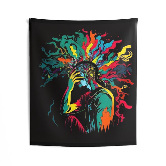 overwhelmed colorful introspective trippy Indoor Wall Tapestries