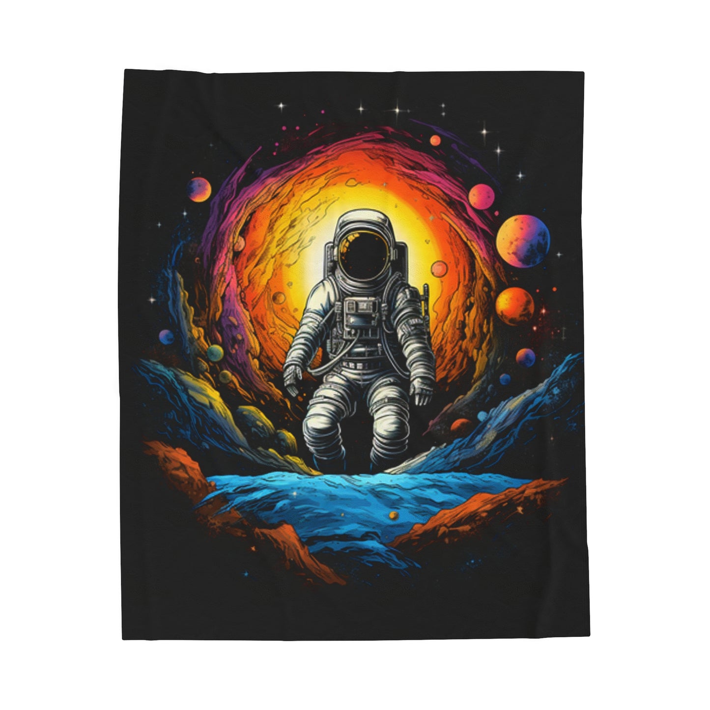 astronaut floating trippy colorful Velveteen Plush Blanket