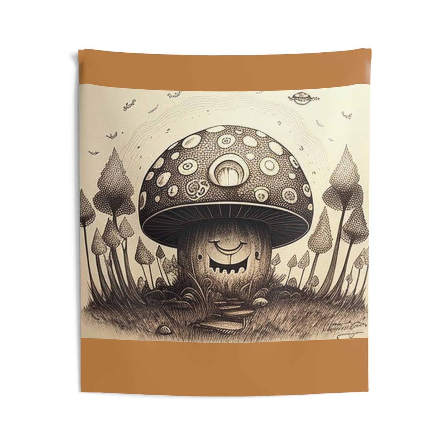 smiling blurry black and white mushroom trippy Indoor Wall Tapestries