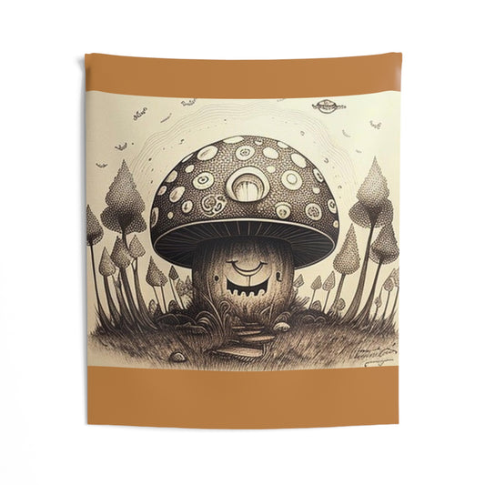 smiling blurry black and white mushroom trippy Indoor Wall Tapestries