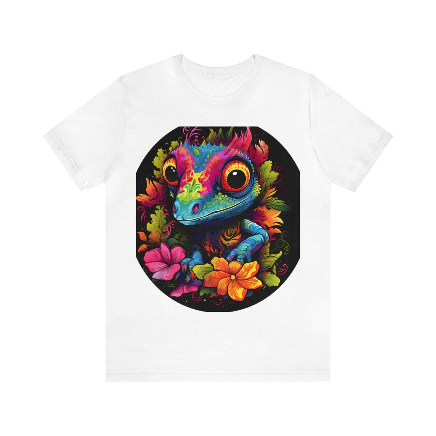 colorful cute gecko flowers Unisex Jersey Short Sleeve Tee