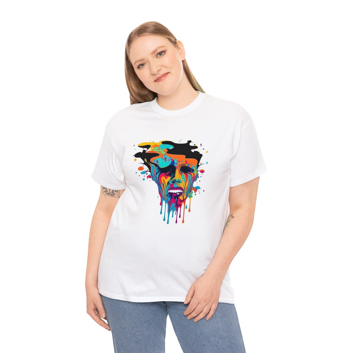 melting face colorful trippy Unisex Heavy Cotton Tee