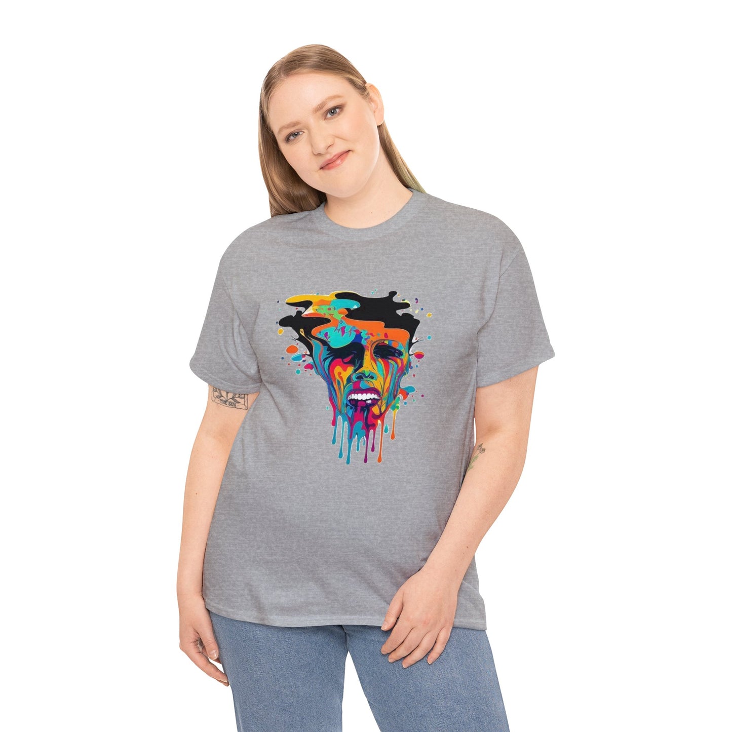 melting face colorful trippy Unisex Heavy Cotton Tee