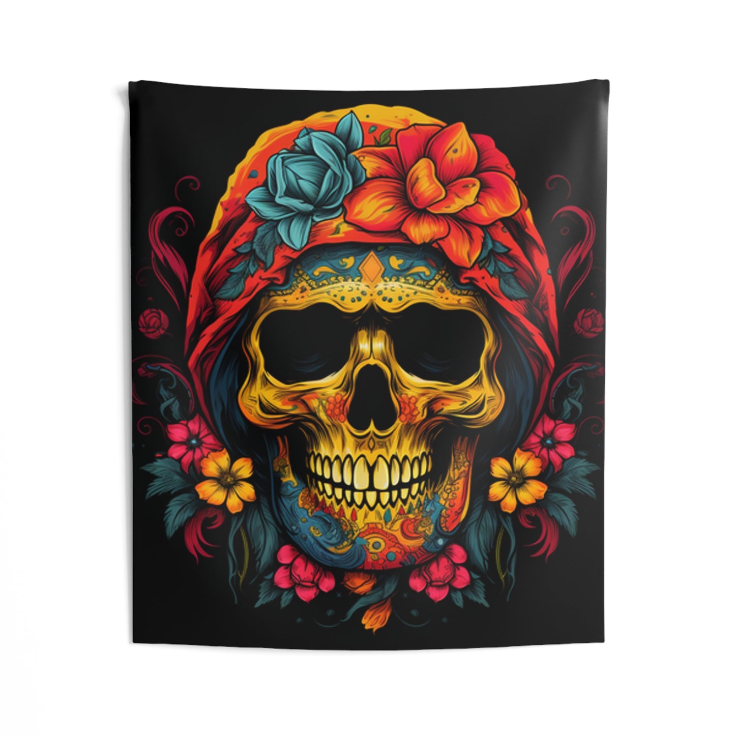 colorful sugar skull flowers Indoor Wall Tapestries