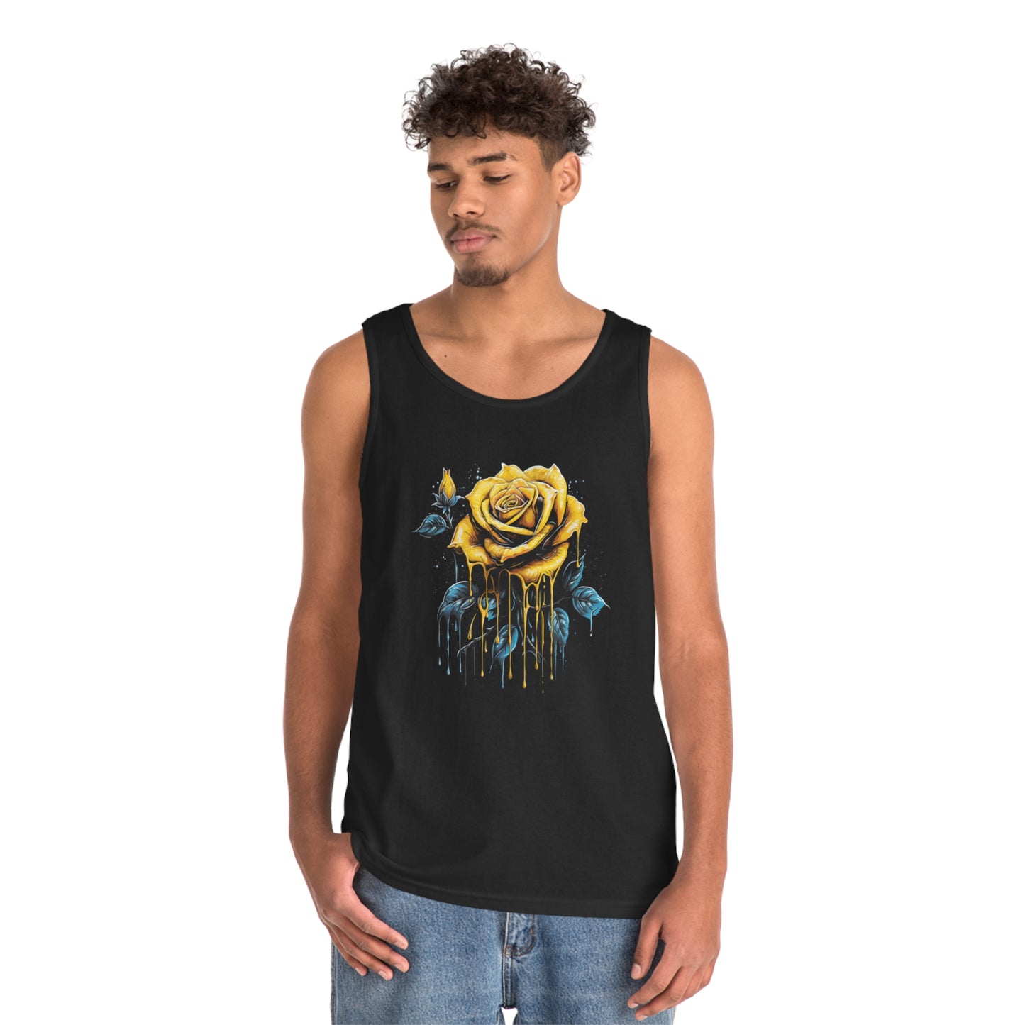 melting yellow rose colorful trippy Unisex Heavy Cotton Tank Top