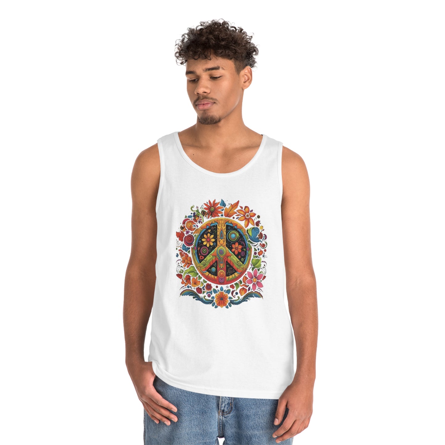 peace symbol colorful trippy Unisex Heavy Cotton Tank Top