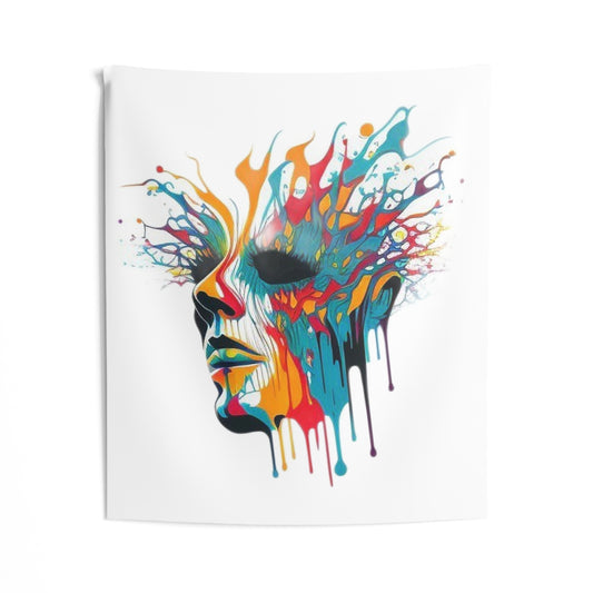 melting face trippy colorful Indoor Wall Tapestries