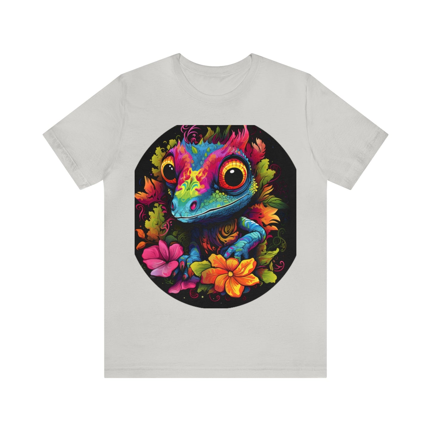 colorful cute gecko flowers Unisex Jersey Short Sleeve Tee