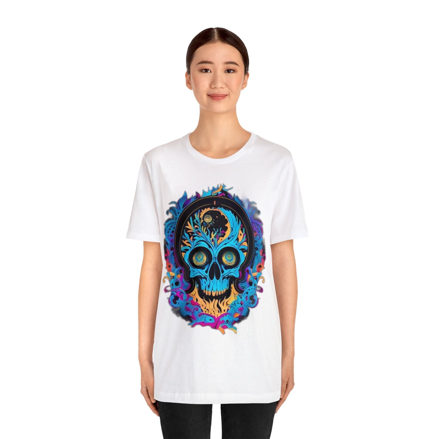 bright blue sugar skull Unisex Jersey Short Sleeve Tee