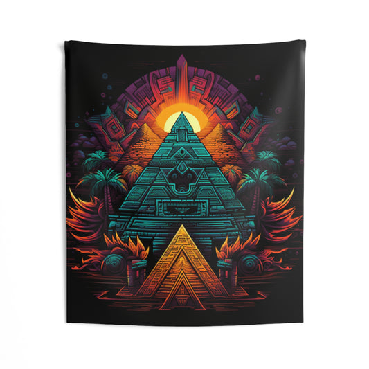 sacred geometry pyramid colorful Indoor Wall Tapestries