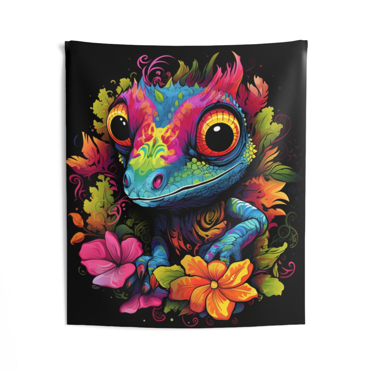 colorful cute gecko flowers Indoor Wall Tapestries