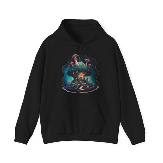 mushroom house colorful trippy Unisex Heavy Blend™ Hooded Sweatshirt